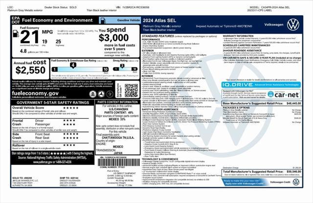 Used cars for sale 2024 Volkswagen Atlas 2.0T SEL, price is 38273, vin 1V2BR2CA1RC536058 in Tempe, AZ, dealer name is Bill Luke Tempe Best Dream car image