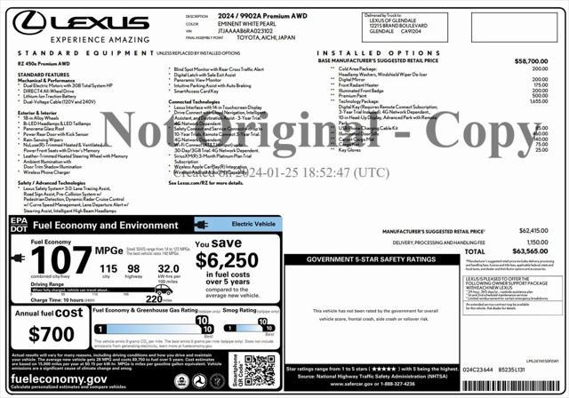 Used cars for sale 2024 Lexus RZ 450e Premium, price is 38273, vin JTJAAAAB6RA023102 in Phoenix, AZ, dealer name is Bill Luke Chrysler Jeep Dodge RAM Best Dream car image